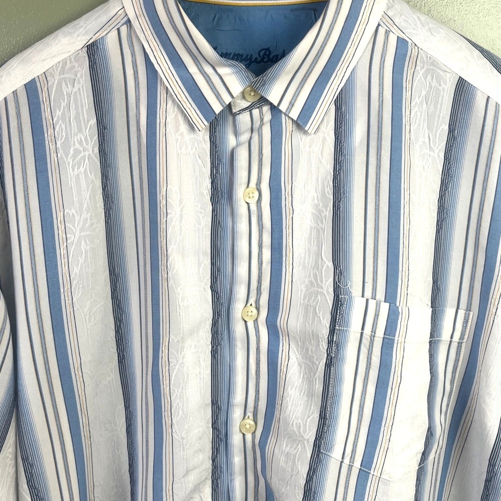 Tommy Bahama Textured Blue Lavender Stripes Long Sleeve Button‎ Shirt Large